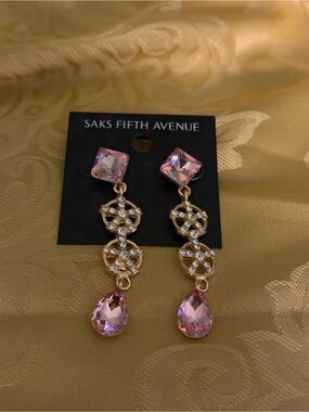 Saks Fifth Avenue Pink Crystal Drop Earrings in Golden shimmer